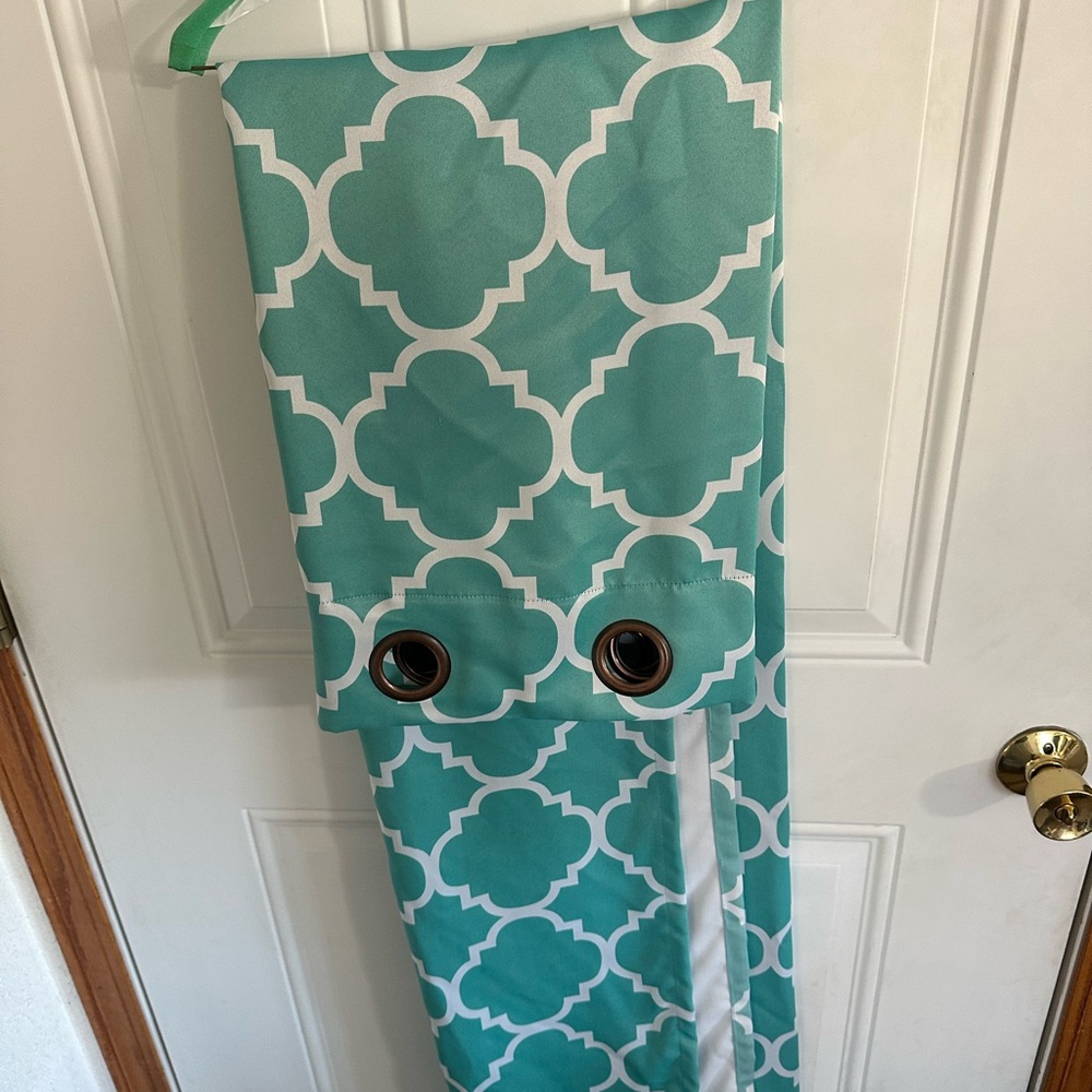 4 Turquoise Geometric Grommet Curtain Panel - Home Accents